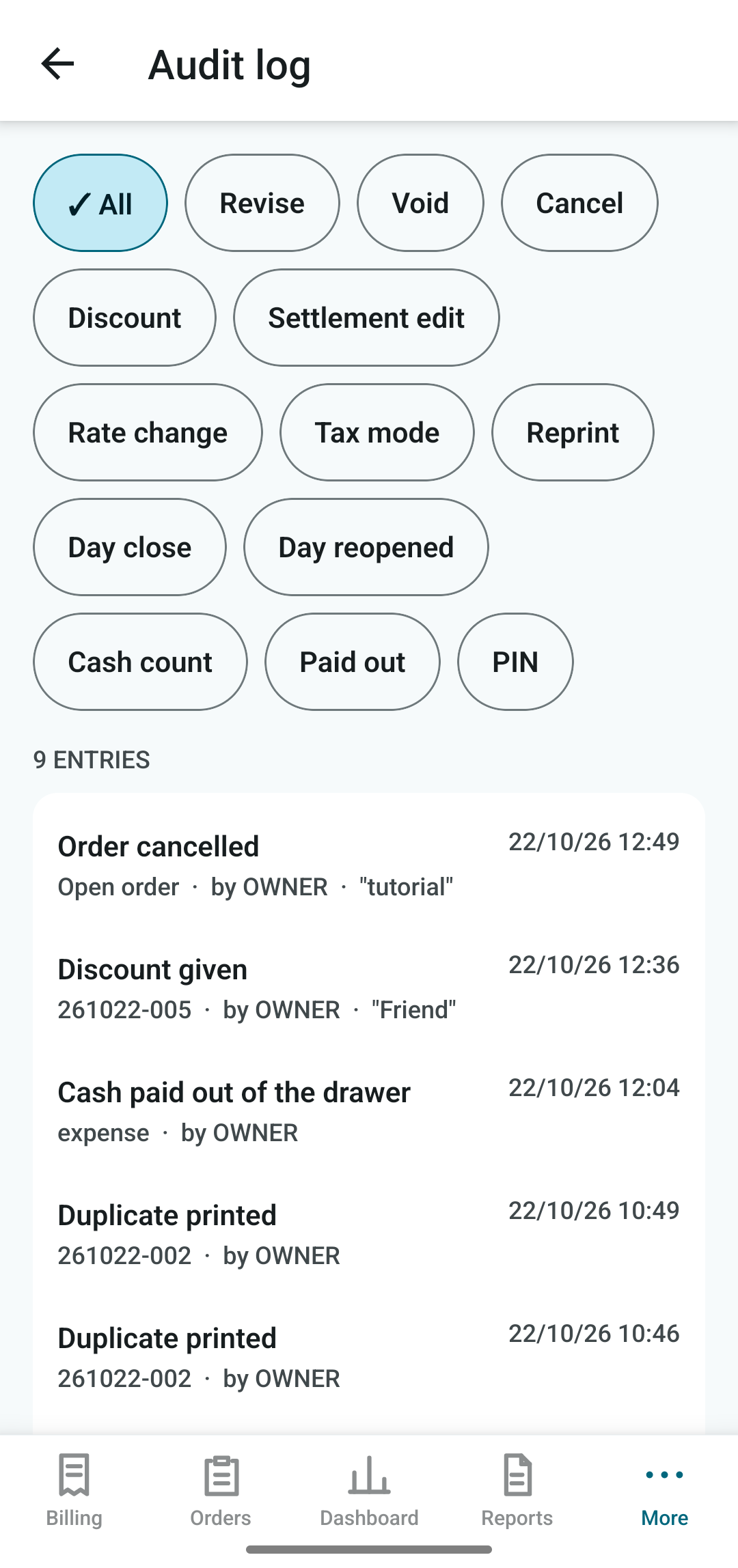 Audit log