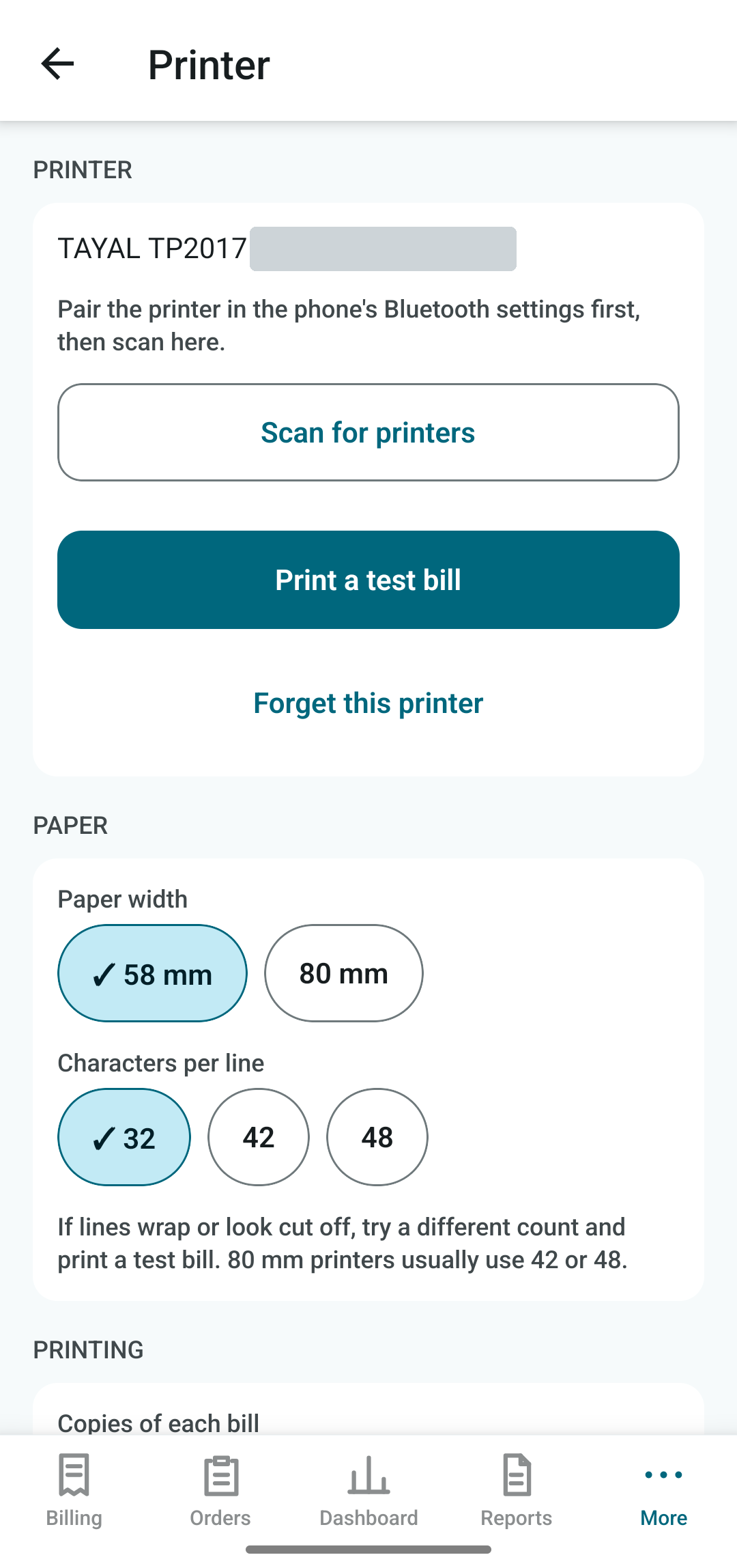 Printer settings
