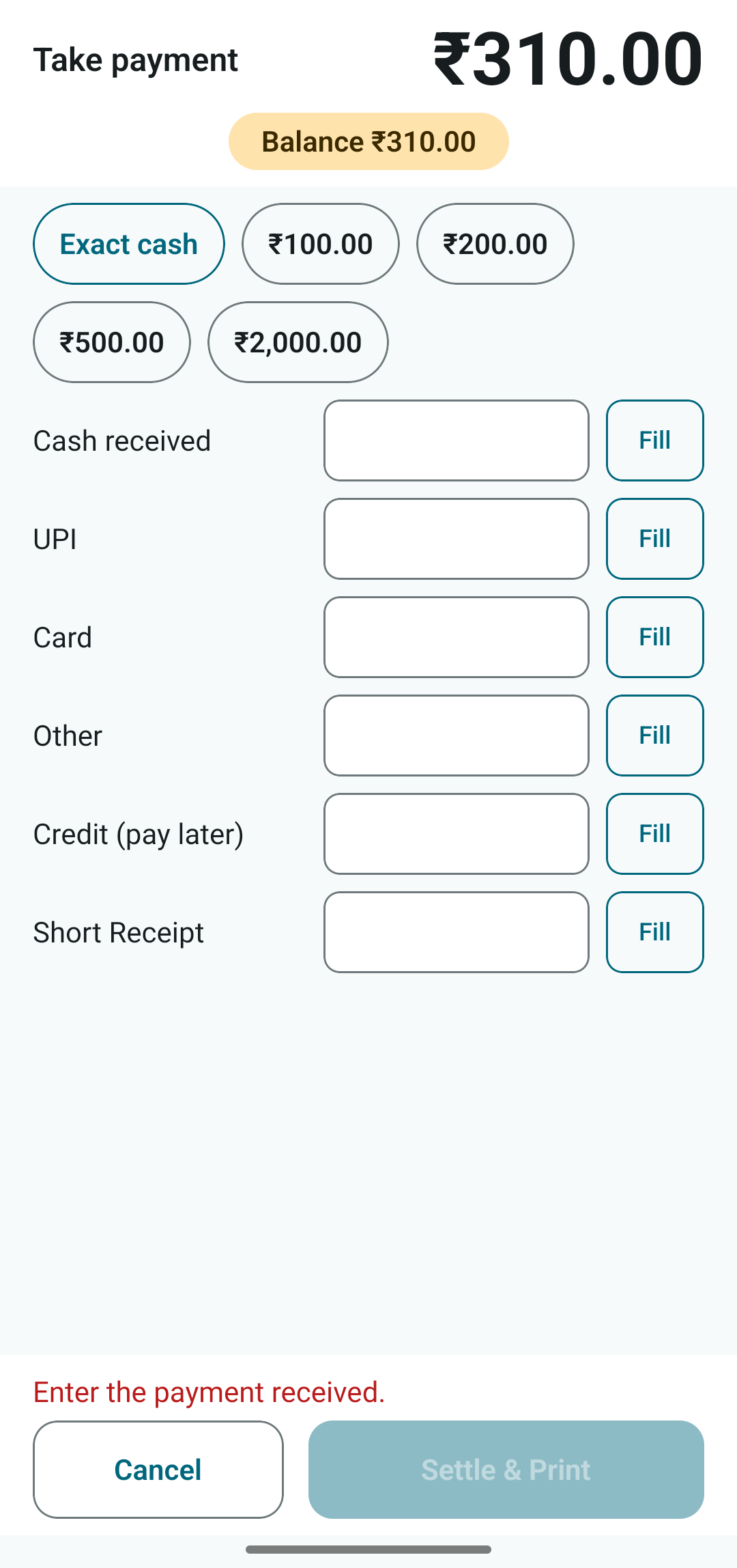 Take payment sheet